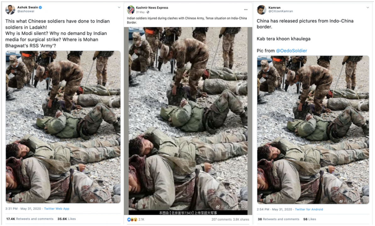 Screenshots of subsequent tweets that also included the image. Before the Indian army could verify the authenticity of the image, it was widely shared.
