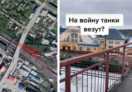 TikTok footage and geolocation of Russian materiel being transported from the Russian far east through Siberia (left), later arriving in Belarus (right).