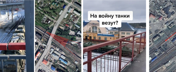 TikTok footage and geolocation of Russian materiel being transported from the Russian far east through Siberia (left), later arriving in Belarus (right).