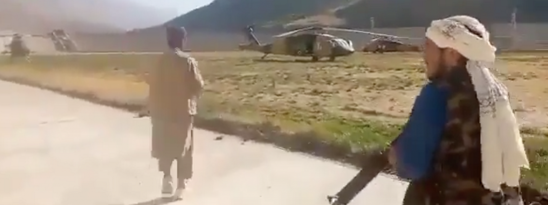 Screencap of a video showing Taliban forces in Rukha, at the edge of the Panjshir Valley.