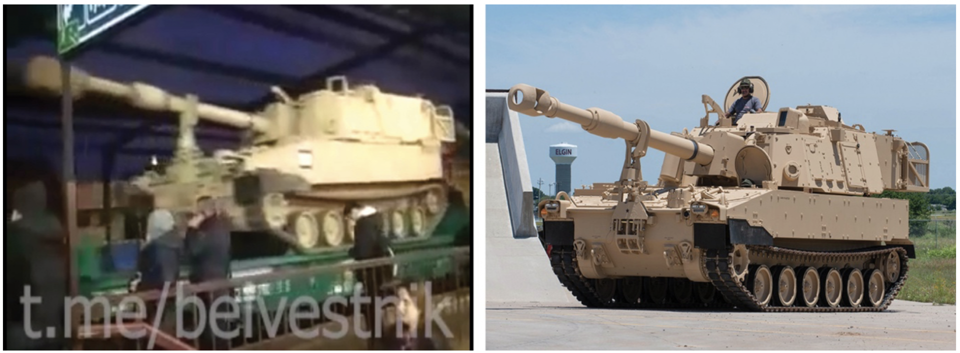 Military vehicles visible in Belvestnik’s video match M109 A7 self-propelled howitzers. 