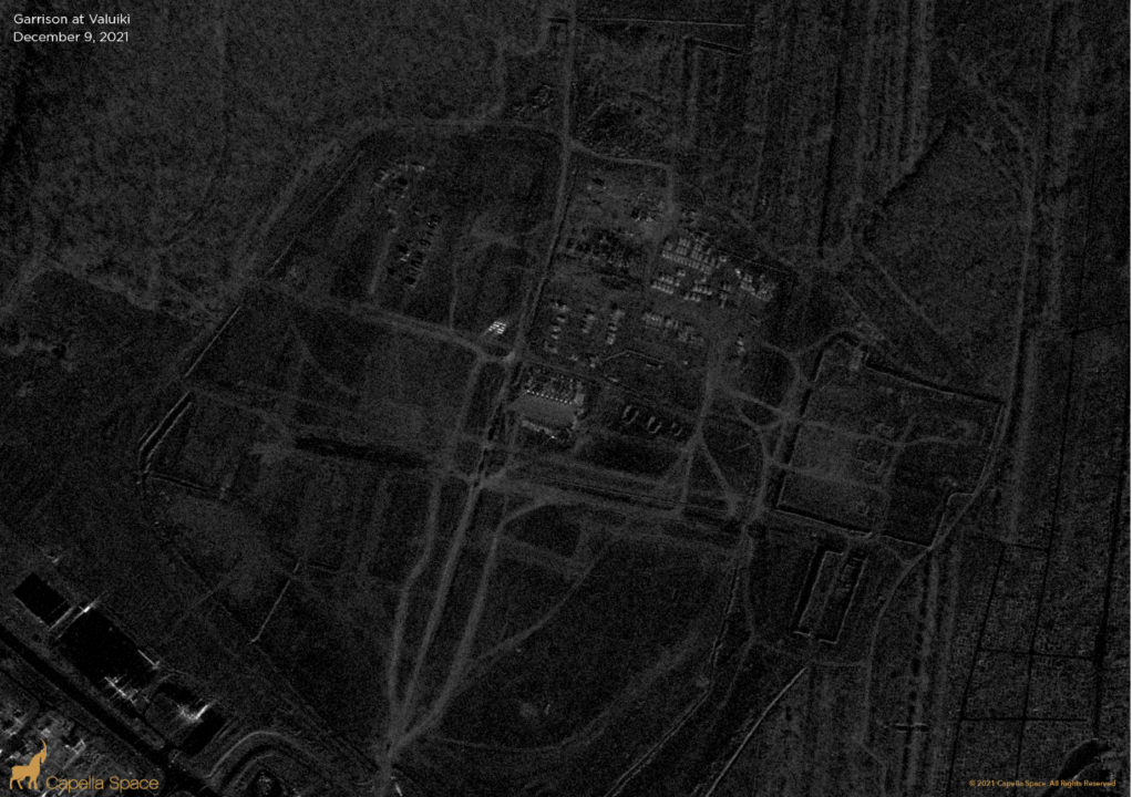 SAR imagery of a camp in Valuyki, a Russian town located approximately 15 km from the Ukraine border.