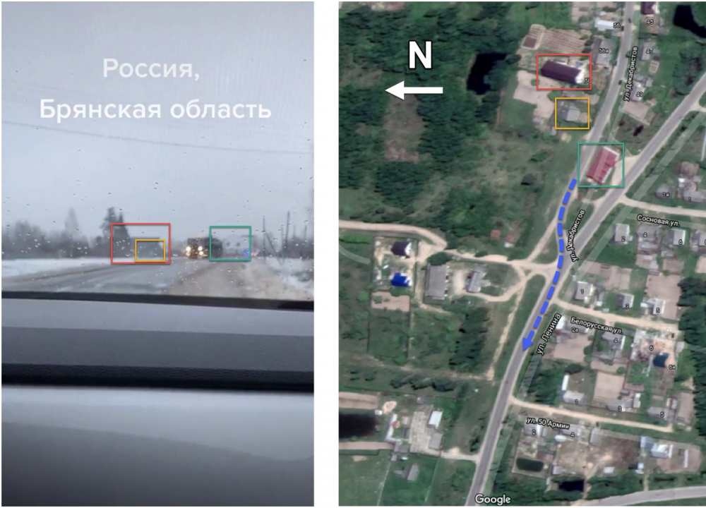 Geolocation of a Russian convoy moving through Kletnya.