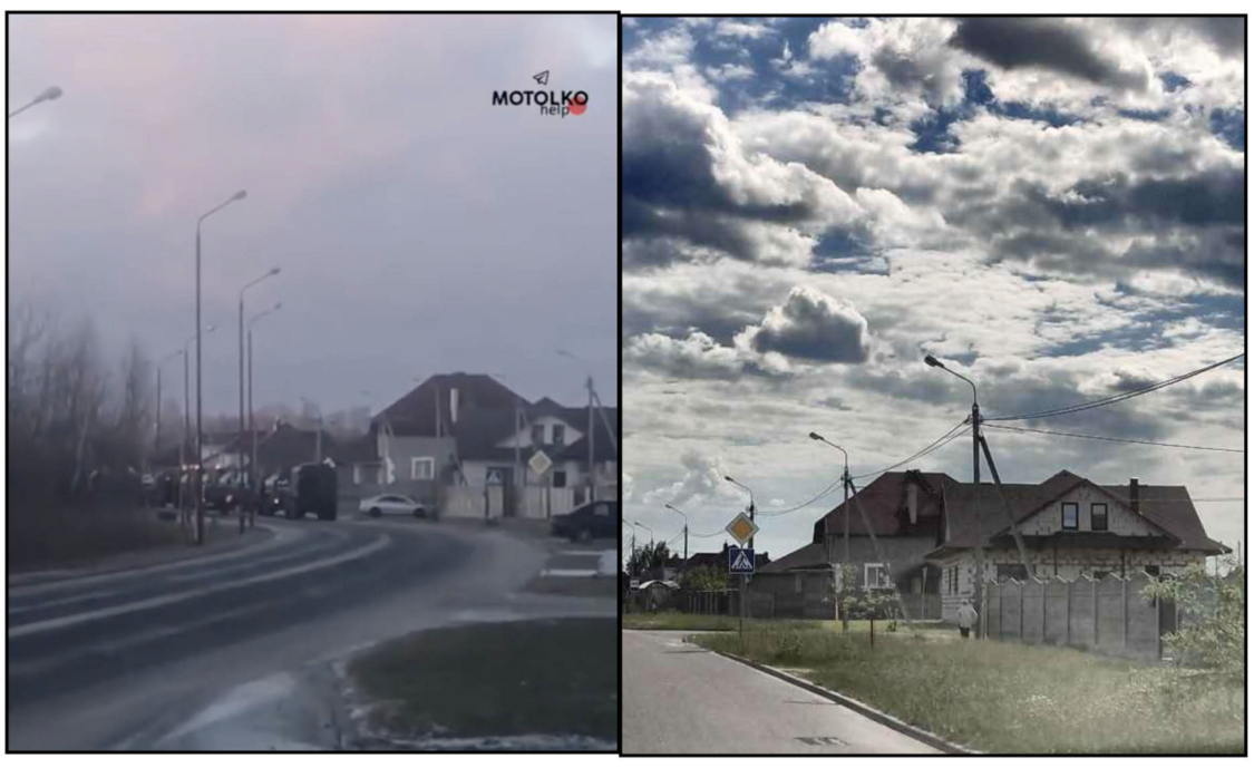 Geolocation of the video #1, showing that the equipment was unloaded in the southern part of Brest, Belarus. (Source: ВоенТВ Беларуси, top; GoogleMaps, bottom)