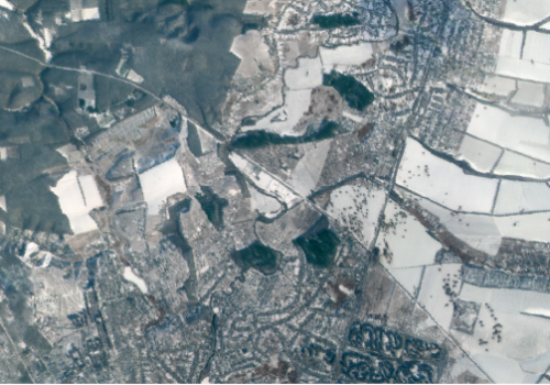 Planet labs imagery of Kharkiv after artillery strikes.