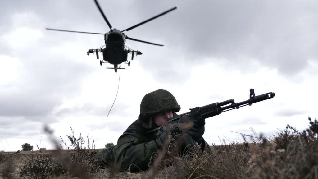 Russian soldier and helicopter