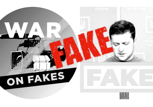 The War on Fakes Telegram channel (left) uses common fact-checking tropes, such as stamping images with the word “FAKE” in large red letters (right) to convey a sense of legitimacy.