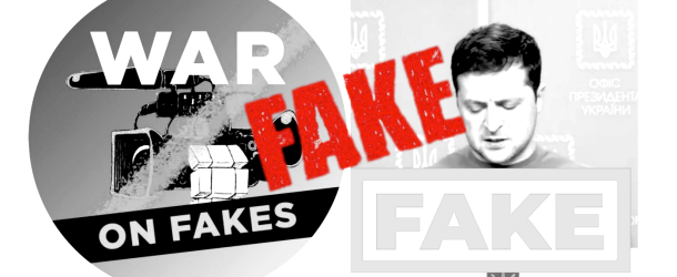 The War on Fakes Telegram channel (left) uses common fact-checking tropes, such as stamping images with the word “FAKE” in large red letters (right) to convey a sense of legitimacy.