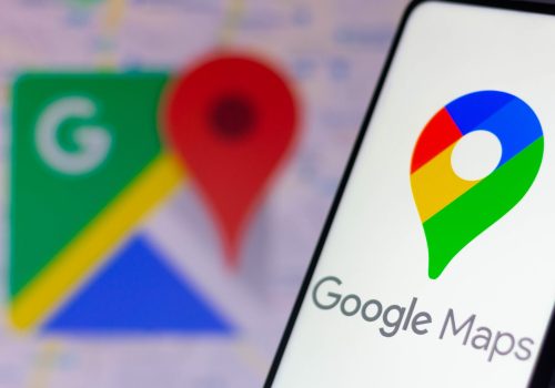 In this photo illustration the Google Maps logo seen displayed on a smartphone and in the background. (Photo by Rafael Henrique / SOPA Images/Sipa USA)No Use Germany.