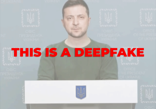 A deepfake of Ukrainian President Volodymyr Zelenskyy that aired on a hacked Ukrainian 24 newscast.