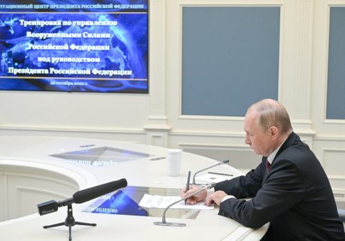 Putin takes notes during annual nuclear drills, October 26, 2022.