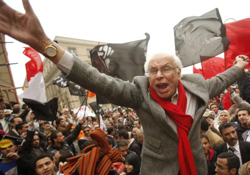 George Ishak during a protest in front of the High Court in Cairo in 2010