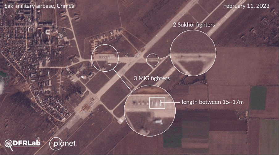 DFRLab satellite analysis shows increased Russian aerial activity on the Saki military airbase in western Crimea. (Source: DFRLab via Planet.com)