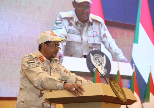 RSF leader General Mohamed Hamdan Dagalo, aka Hamedti, speaks at a ceremony to sign the framework agreement between military rulers and civilian powers in Khartoum, Sudan December 5, 2022. (REUTERS/El Tayeb Siddig)