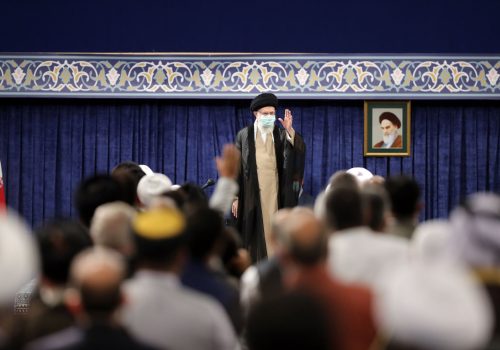 Iran Supreme Leader Ayatollah Khamenei addresses the Ahlul Bayt World Assembly in Tehran, September 2022.