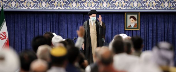 Iran Supreme Leader Ayatollah Khamenei addresses the Ahlul Bayt World Assembly in Tehran, September 2022.