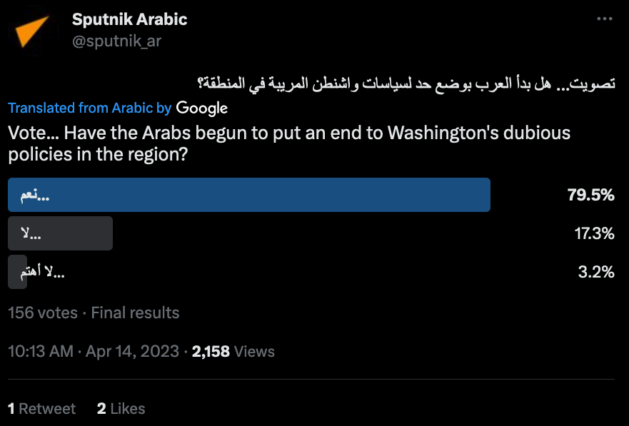 Screencap of a poll posted on Twitter by Sputnik Arabic.