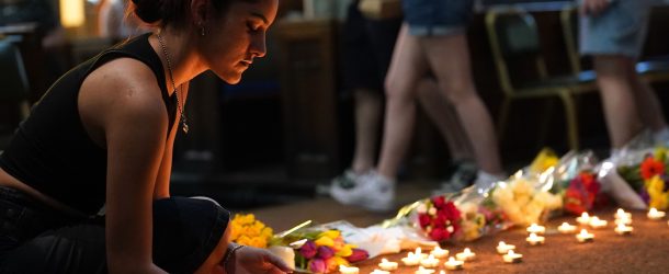 People attend a vigil at St Peter's church in Nottingham, UK after three people were killed in the city center, June 13, 2023. (Source: Reuters)