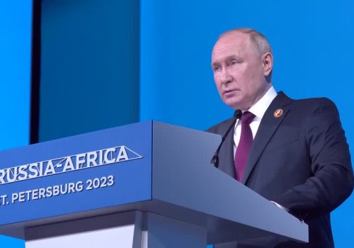 SCREENCAP: RUSSIAN PRESIDENT VLADIMIR PUTIN SPEAKS AT RUSSIA-AFRICA FORUM AT ST. PETERSBURG, SAYING RUSSIA IS READY TO USE REGIONAL CURRENCIES FOR SETTLEMENTS WITH AFRICAN COUNTRIES