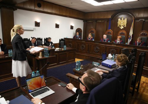 Marina Tauber, leader of the opposition pro-Russian political party Shor, delivers a speech during a hearing of the Constitutional Court in Chisinau, Moldova, June 19, 2023. (Source: Reuters/Vladislav Culiomza)