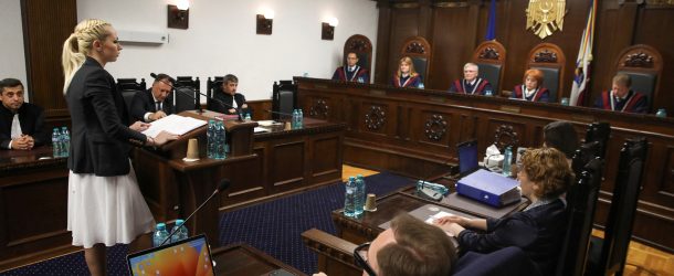 Marina Tauber, leader of the opposition pro-Russian political party Shor, delivers a speech during a hearing of the Constitutional Court in Chisinau, Moldova, June 19, 2023. (Source: Reuters/Vladislav Culiomza)