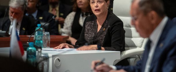 BANNER: Dilma Rousseff, former president of Brazil and current president of the New Development Bank, speaks at the BRICS Summit in Johannesburg, South Africa, August 23, 2023.