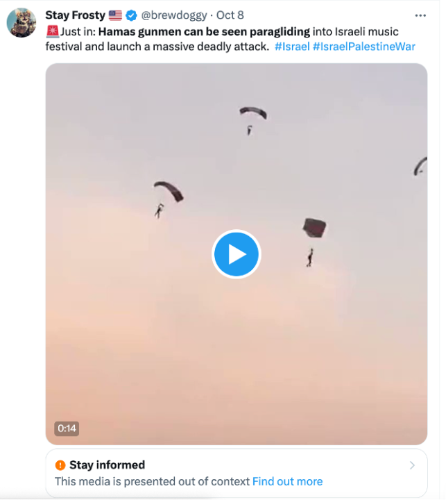 Example of the old paragliding footage circulating out of context, which was posted by many Twitter users. 