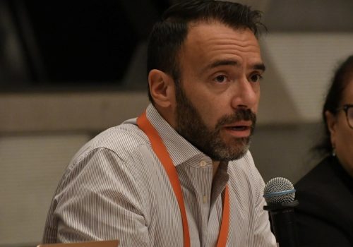 DFRLab Nonresident Fellow Konstantinos Komaitis speaking at an event.