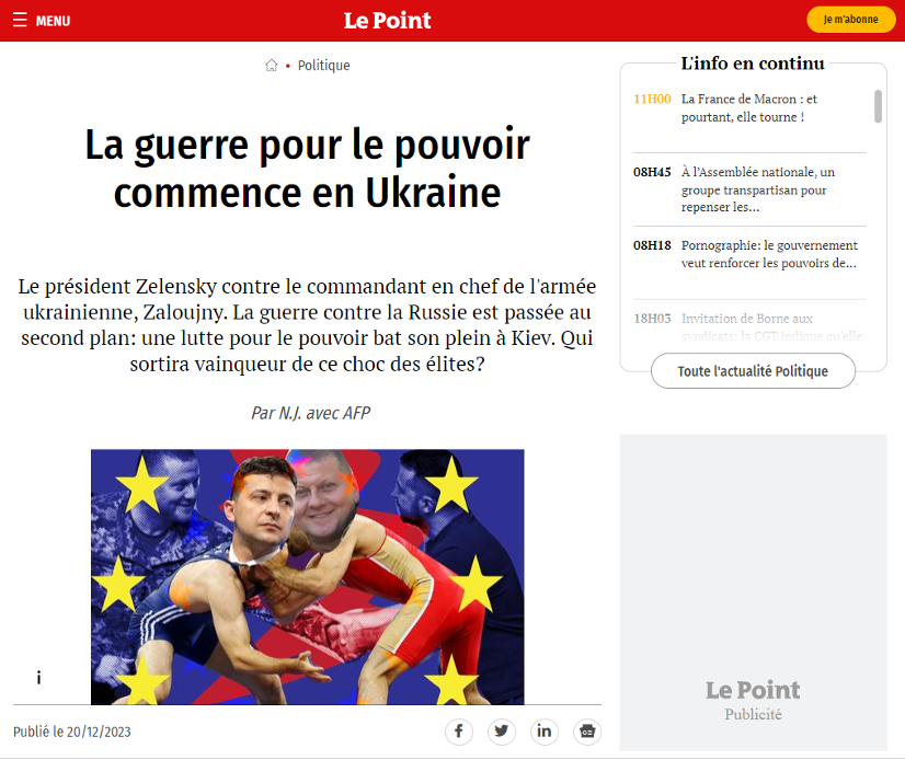 A screenshot of the doppelganger website lepoint(.)foo impersonating French news outlet Le Point. (Source: lepoint(.)foo/archive)