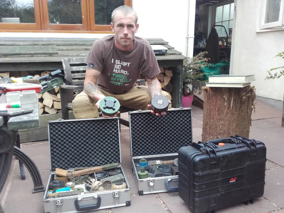 Photograph from Chris “Swampy” Garrett’s Facebook page with equipment related to explosives. (source)