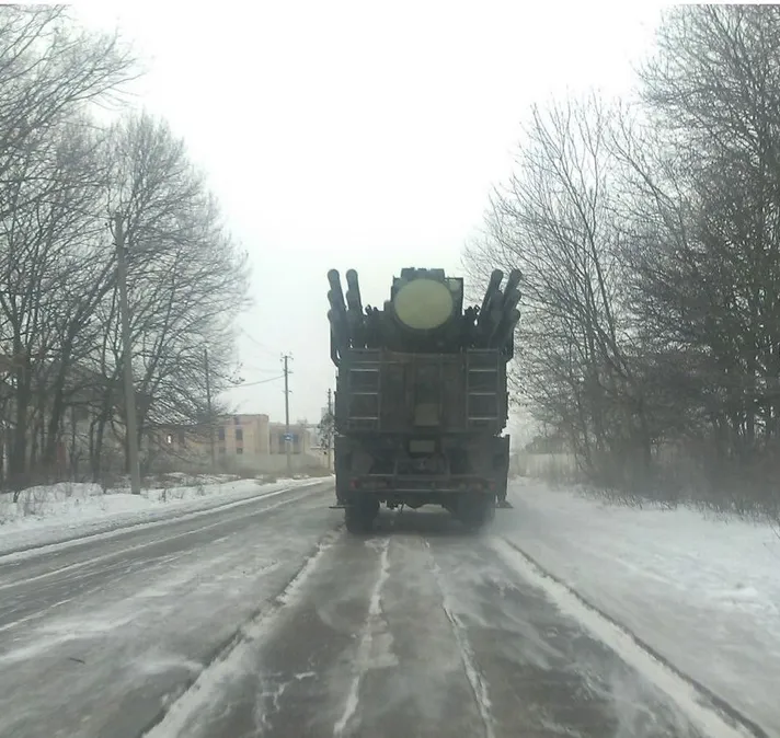 Photograph taken anonymously on a road near Makiivka, Ukraine in January 2015.
