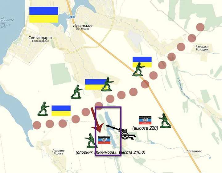 A purple box was added to the graphic to highlight the previously discussed area near the Hryazevskyi pond. (source)