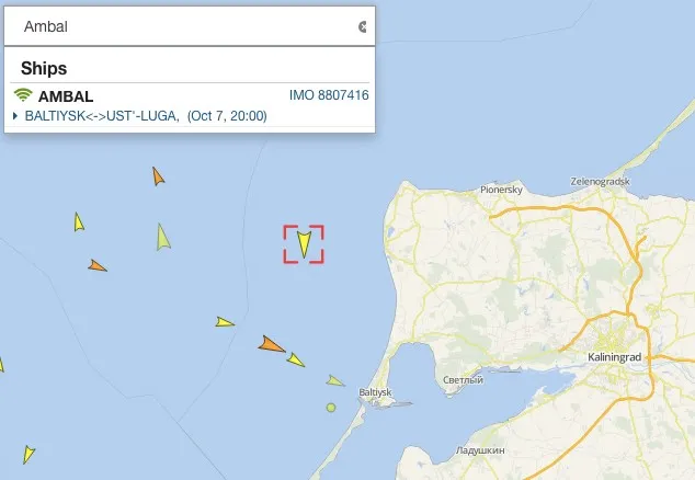 Screenshot from Vesselfinder.com showing the movements of the Ambal on Friday afternoon.