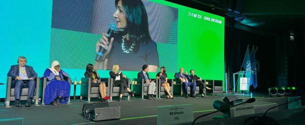 Photo of DTI Director Rose Jackson speaking at the ITU's World Summit on the Information Society, May 2024. (Source: Konstantinos Komaitis)