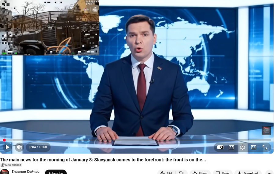 Synthetic news anchor on YouTube channel Glavnoye Seichas